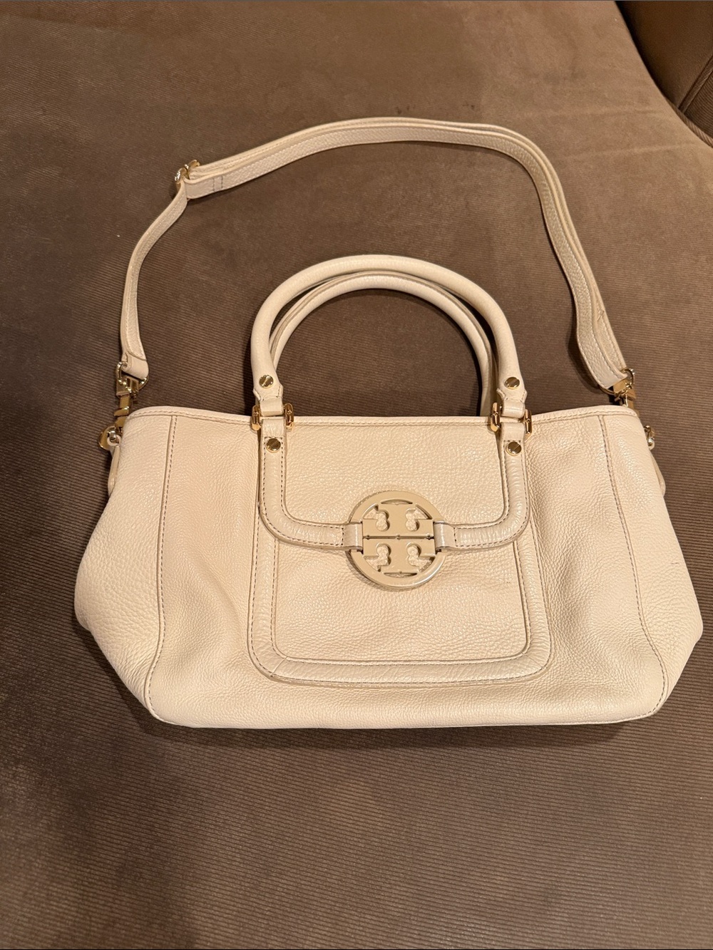 Tory Burch Cream Pebbled Leather Shoulder Satchel